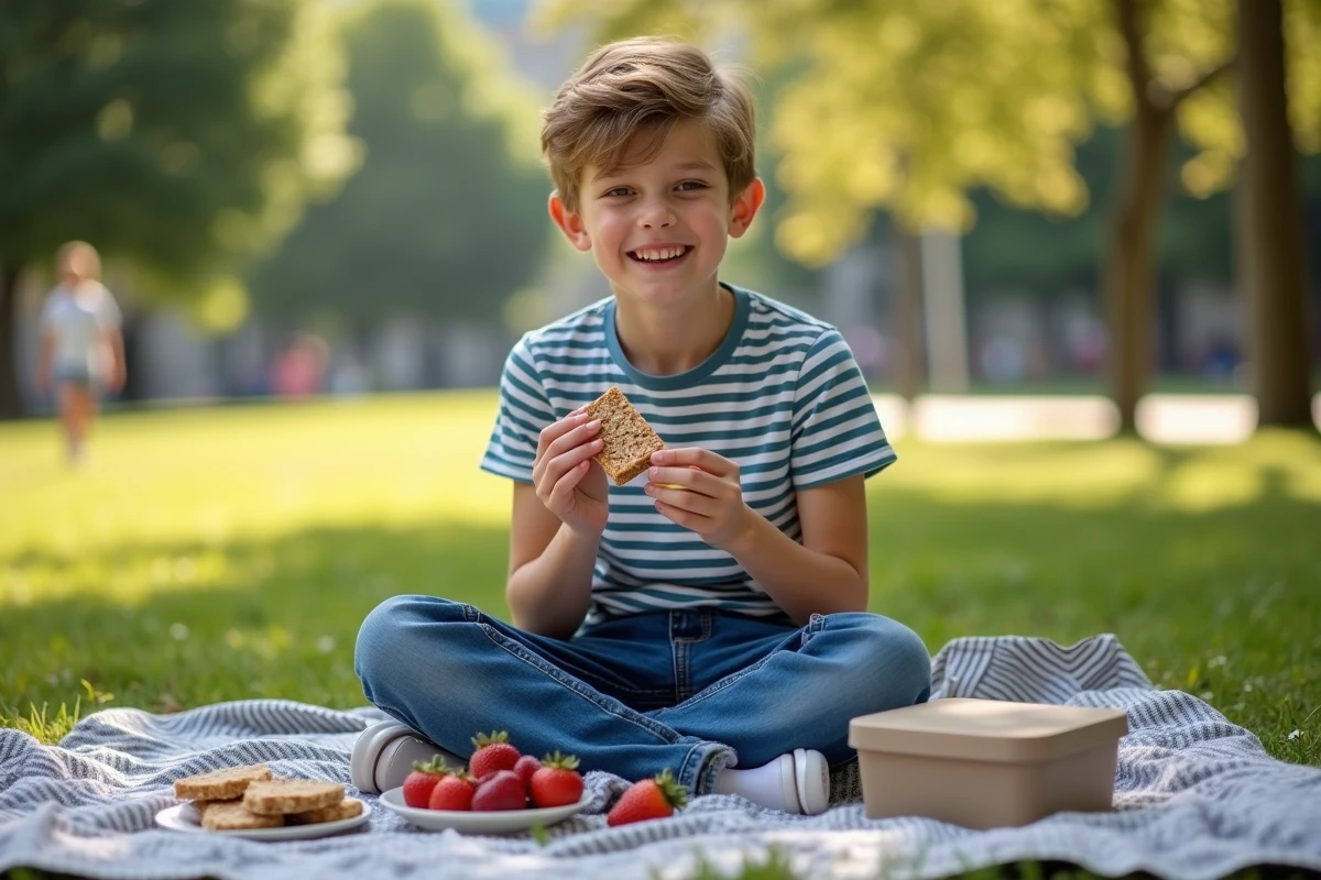 Adolescent dégustant des barres maison en plein air