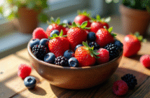 Assortiment de fruits rouges dans un bol rustique