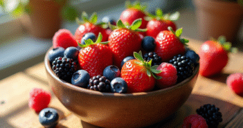 Assortiment de fruits rouges dans un bol rustique