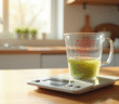 Balance de cuisine avec tasse de 100 ml en lumière naturelle