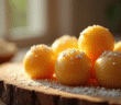Boules de marzipan faites main sur une table en bois