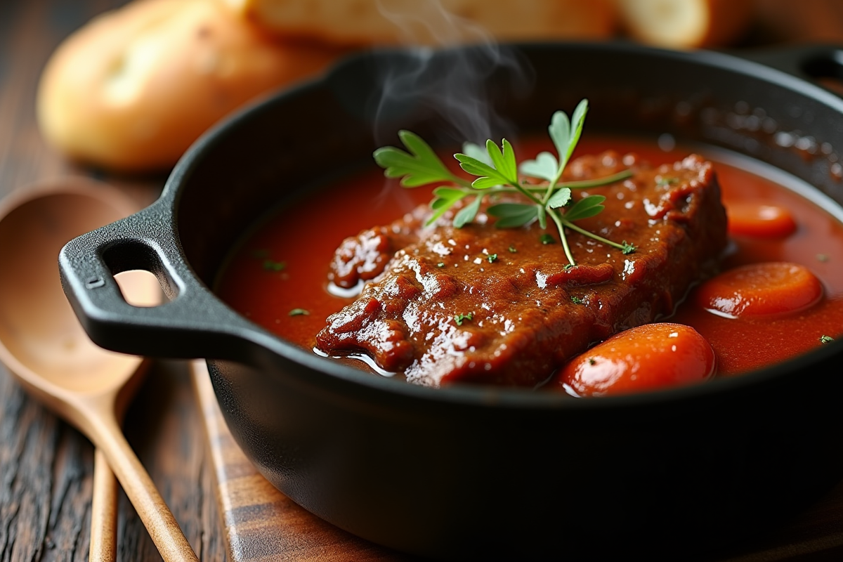 Carbonade flamande en cocotte avec pain rustique