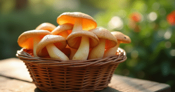 Champignons chanterelles fraîches dans un panier en osier