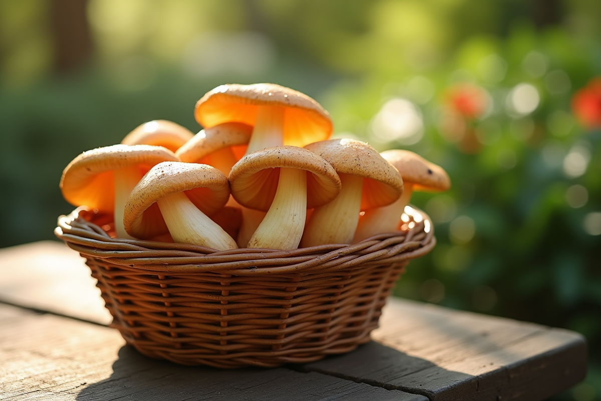 Champignons chanterelles fraîches dans un panier en osier