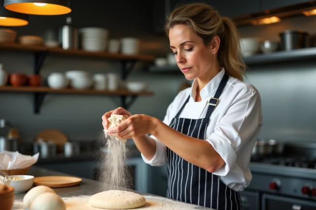 Chef femme en action dans une cuisine professionnelle