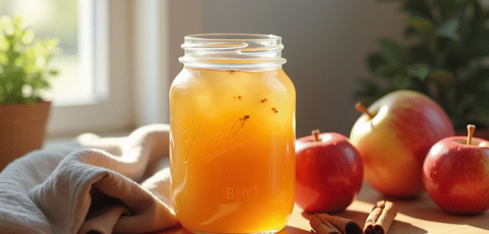 Compote de pommes fraîche dans un pot en cuisine lumineuse