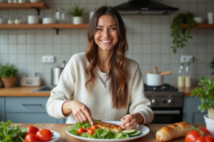 Femme préparant un plat de légumes frais dans la cuisine