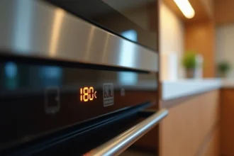 Panneau de commande d'un four moderne réglé à 180 degrés Celsius dans une cuisine contemporaine