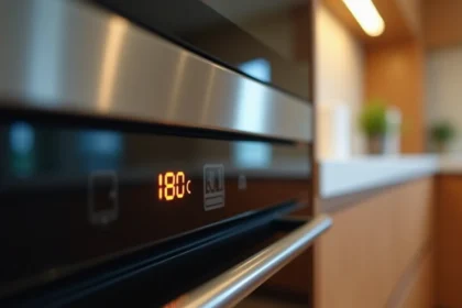 Panneau de commande d'un four moderne réglé à 180 degrés Celsius dans une cuisine contemporaine