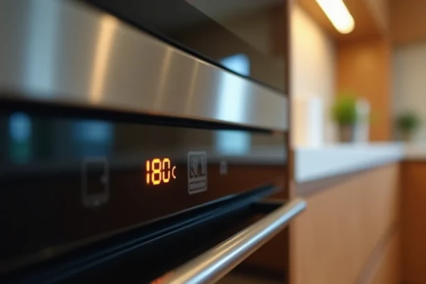 Panneau de commande d'un four moderne réglé à 180 degrés Celsius dans une cuisine contemporaine