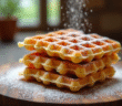Gaufres dorées empilées sur une table en bois rustique