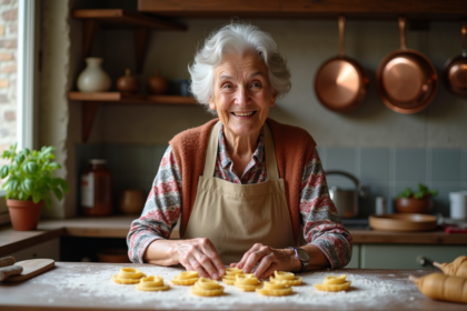 Grand-mère italienne façonnant des tortellinis faits maison