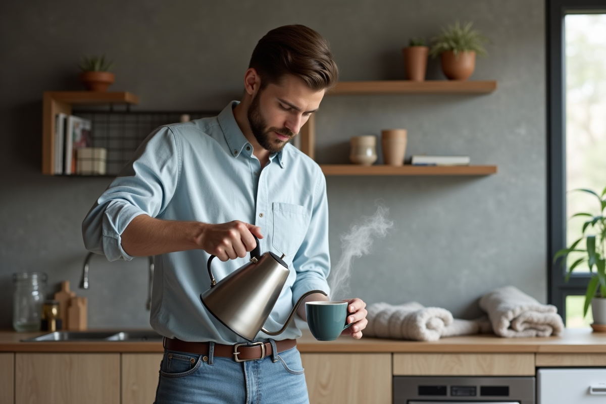 Jeune homme versant de l