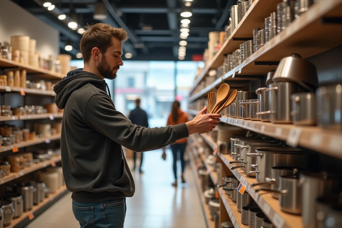 Jeune homme explore rayons d