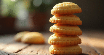 Gros plan sur des madeleines dorées sur une table en bois