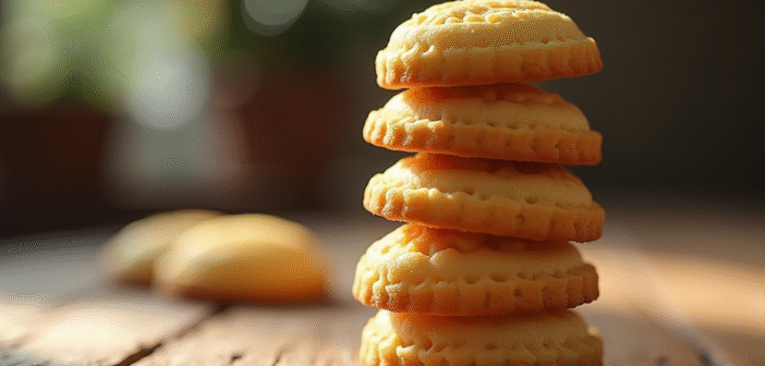 Gros plan sur des madeleines dorées sur une table en bois
