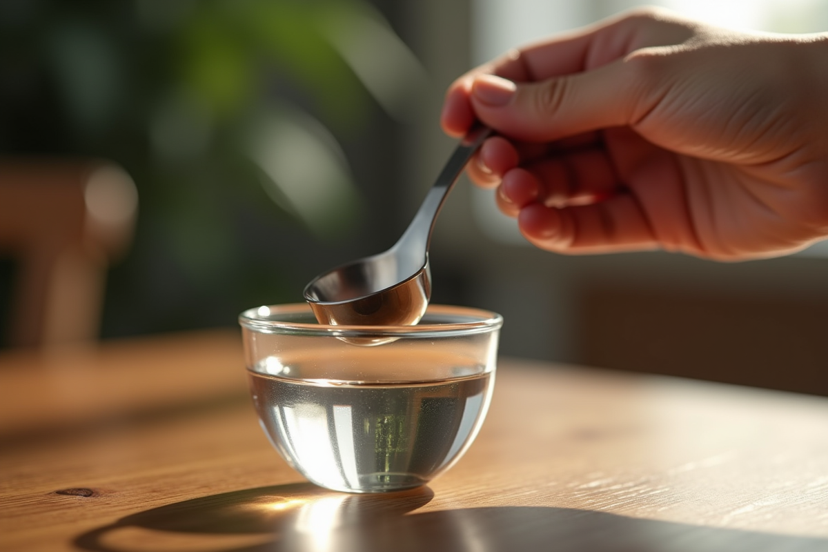Main tenant une cuillère à café au-dessus d