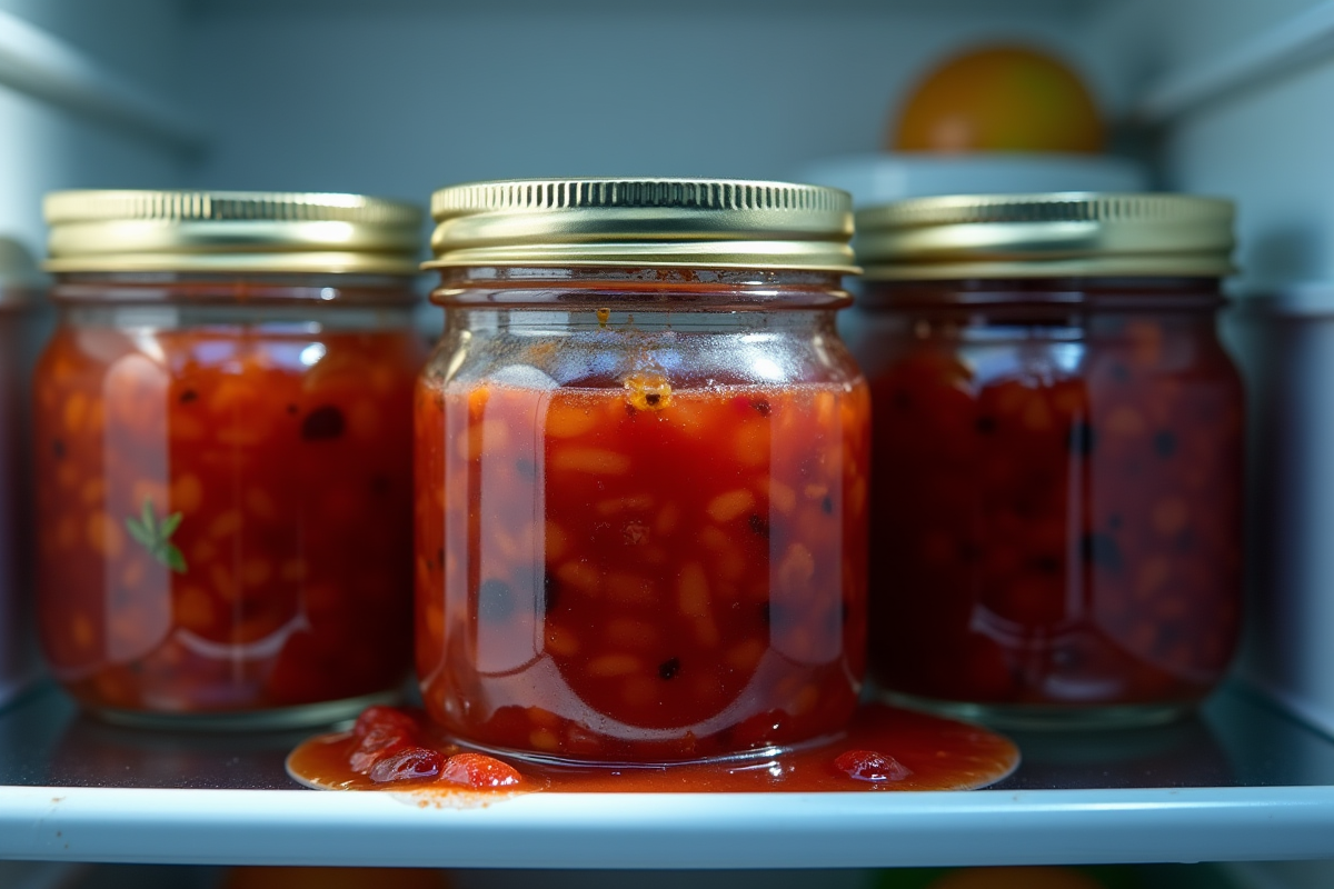 Pot de confiture de fruits avec moisissure sur une étagère