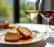 Table gourmande avec foie gras et verres de vin