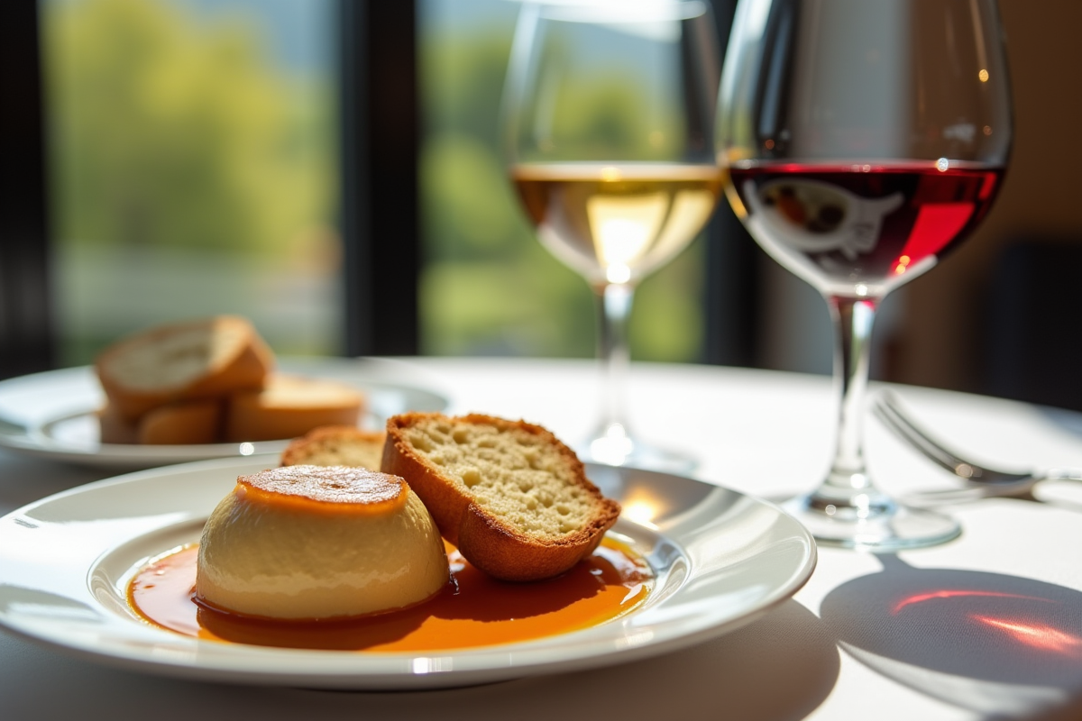Table gourmande avec foie gras et verres de vin