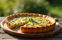 Tarte zucchini fraîche sur table en plein air