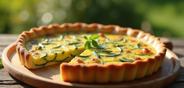 Tarte zucchini fraîche sur table en plein air