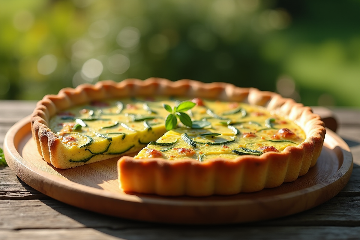 Tarte zucchini fraîche sur table en plein air